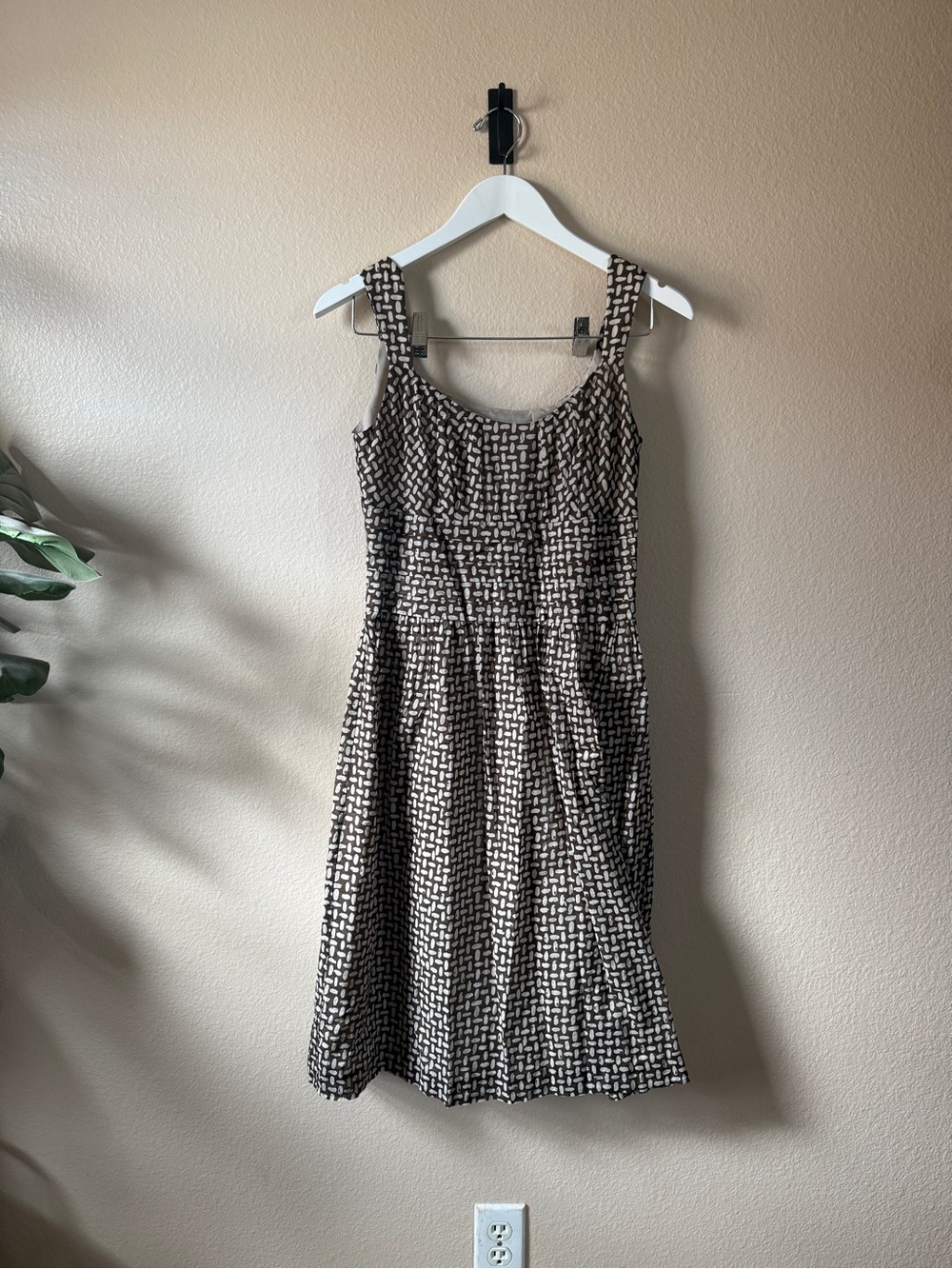 Banana Republic Brown & White Patterned Sleeveless Fit-and-Flare Dress